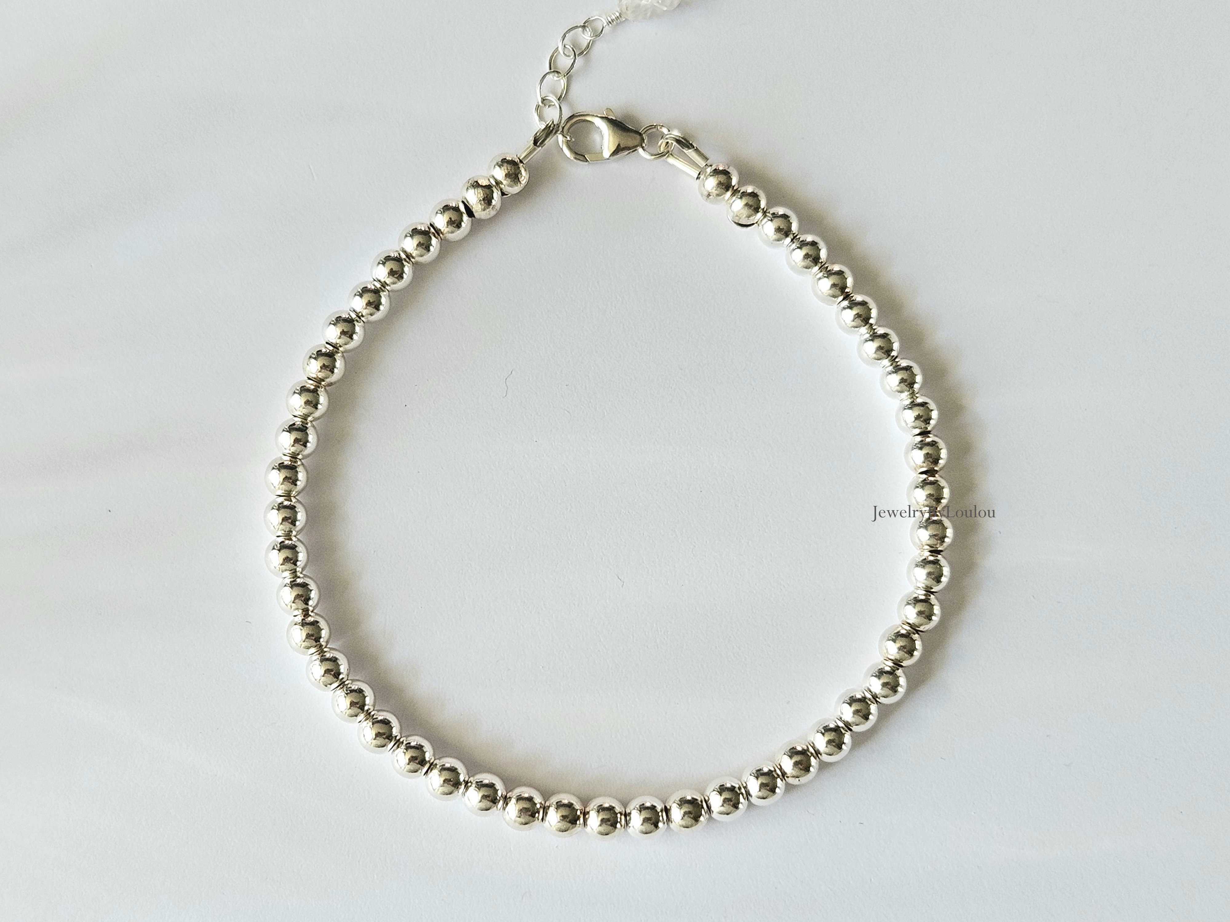 925 sterling zilveren kralen armband 4mm, leverbaar sluiting - elastiek