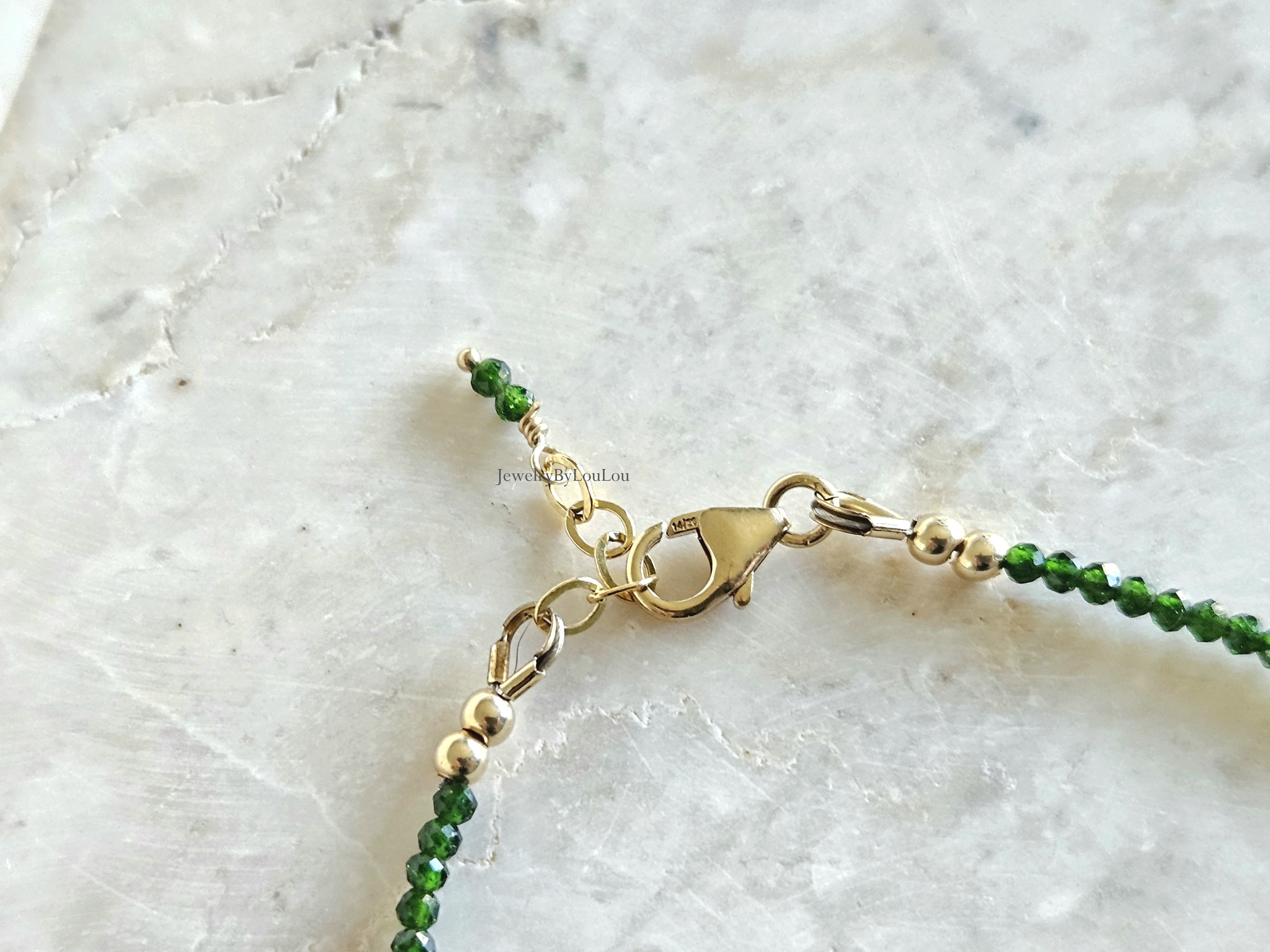 Chroom Diopside 2mm beaded bracelet,  14k goldfilled - 925 sterling silver