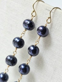 Freshwater pearl earrings dark blue 14k gold-filled & 925 sterling silver