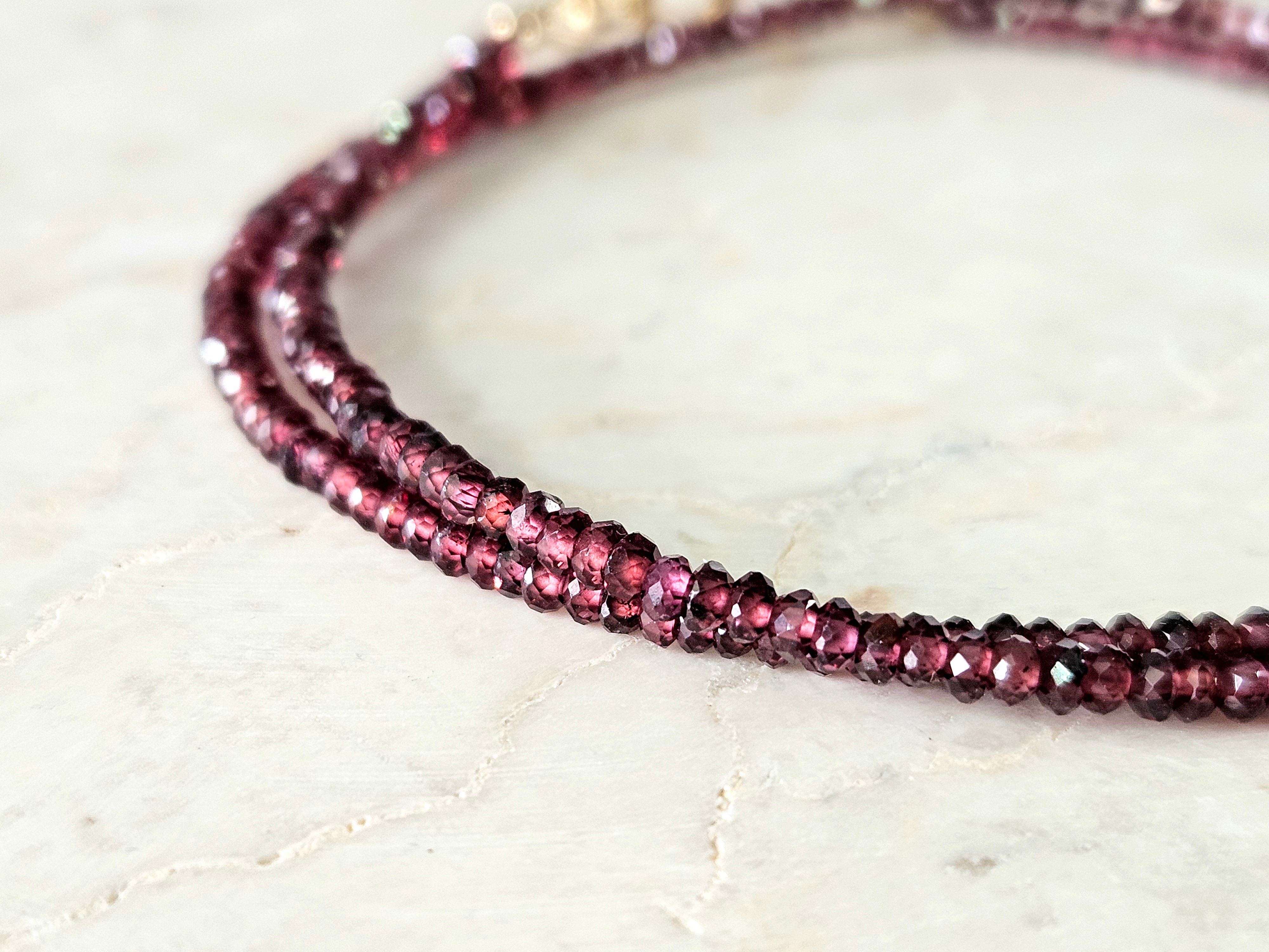 AAA Garnet beaded necklace, 14k goldfilled - 925 sterling silver