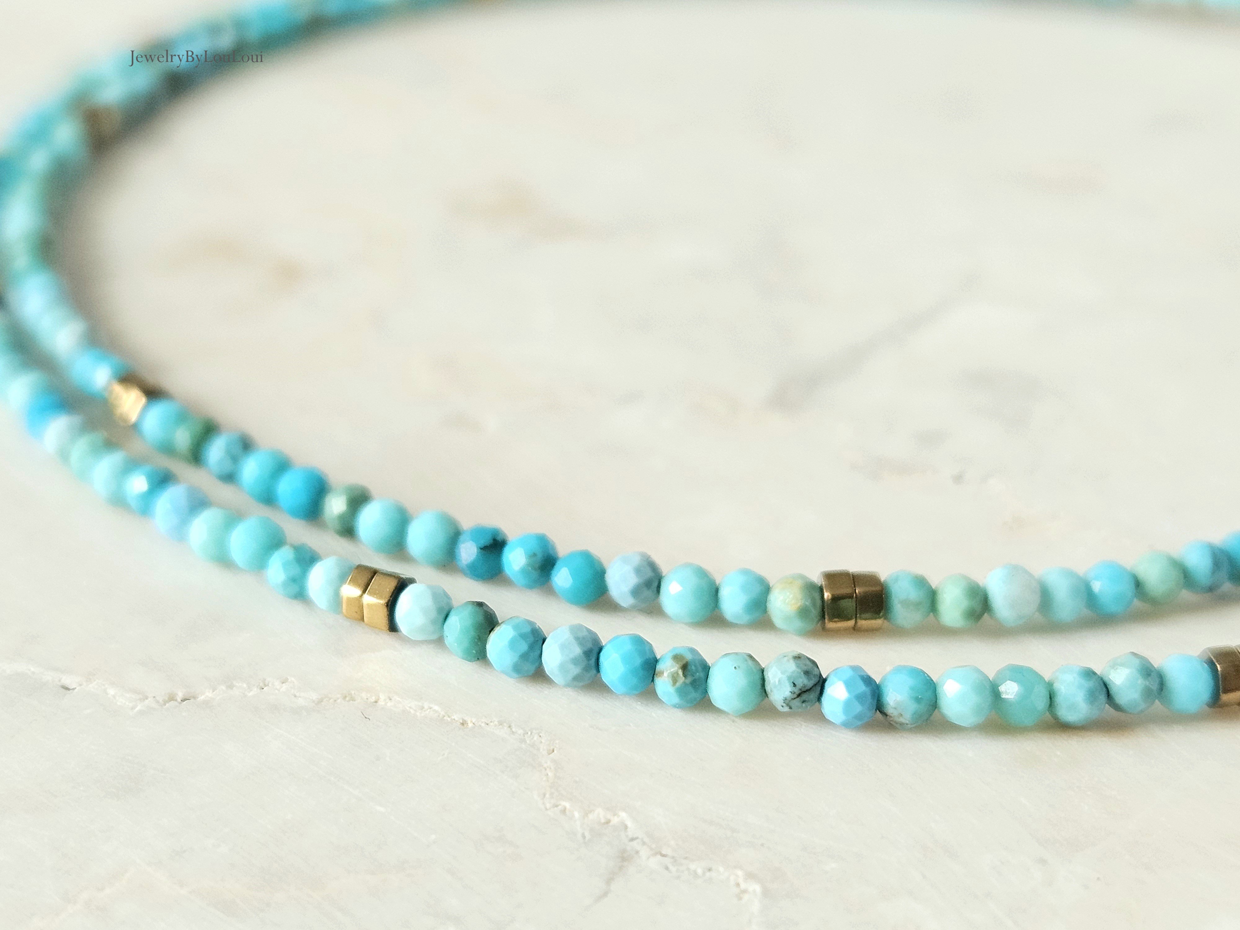 Arizona Turquoise beaded necklace, 14k goldfilled - 925 sterling silver