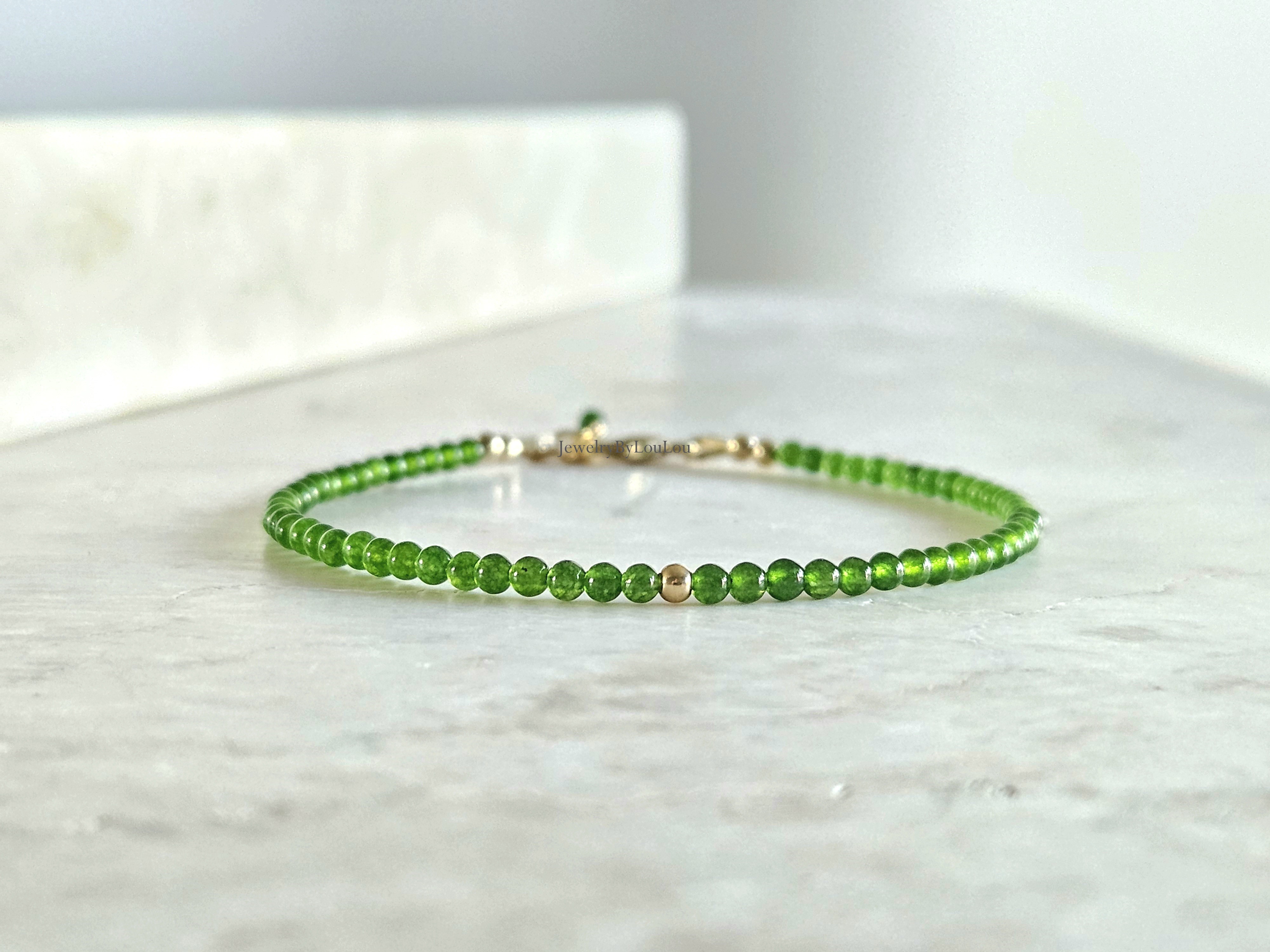 Taiwanese groene Jade kralen armband, 14k goldfilled - 925 sterling zilver
