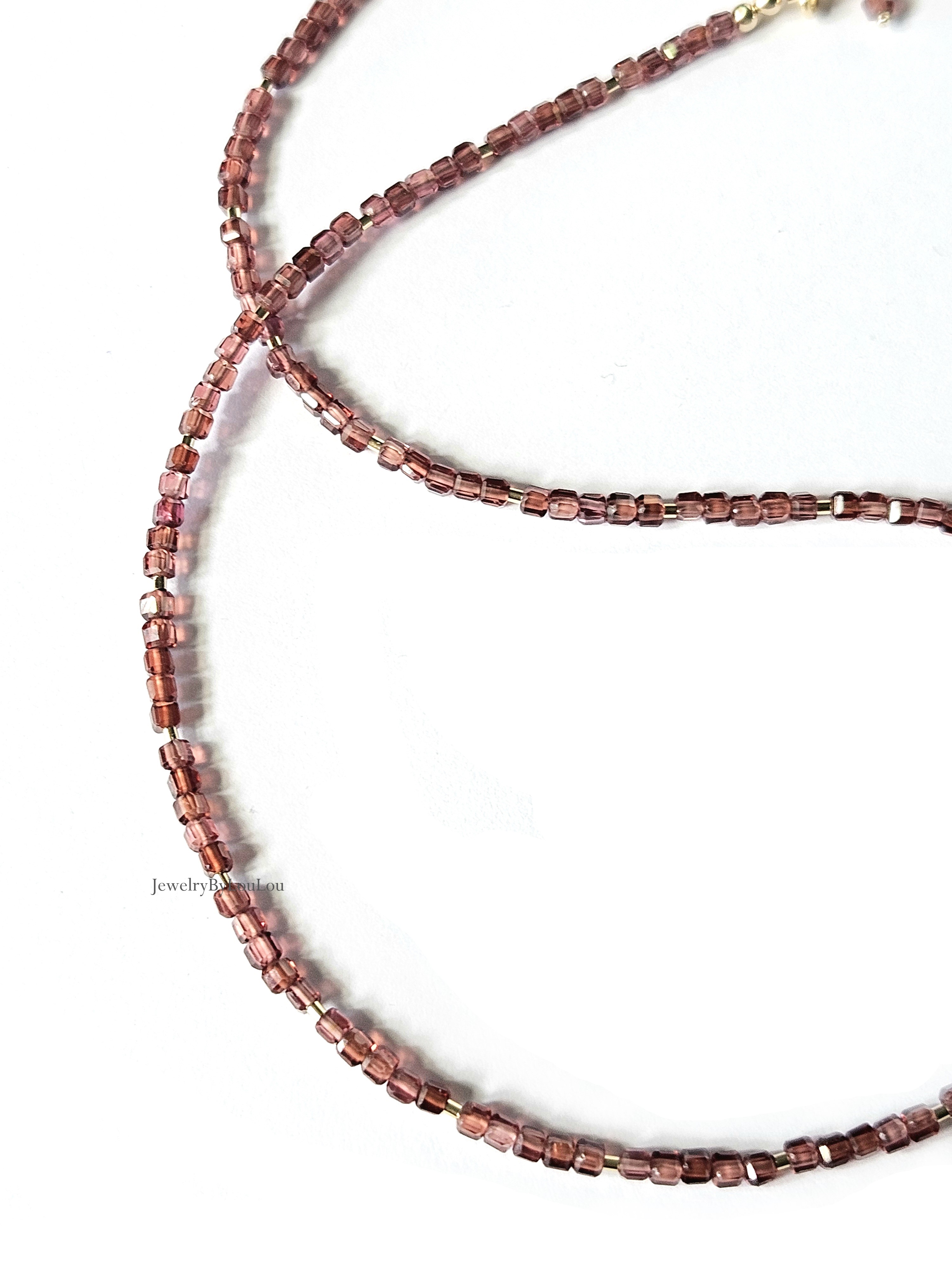 AAA Malaya Granaat kralen ketting choker, 14k goldfilled - 925 sterling zilver