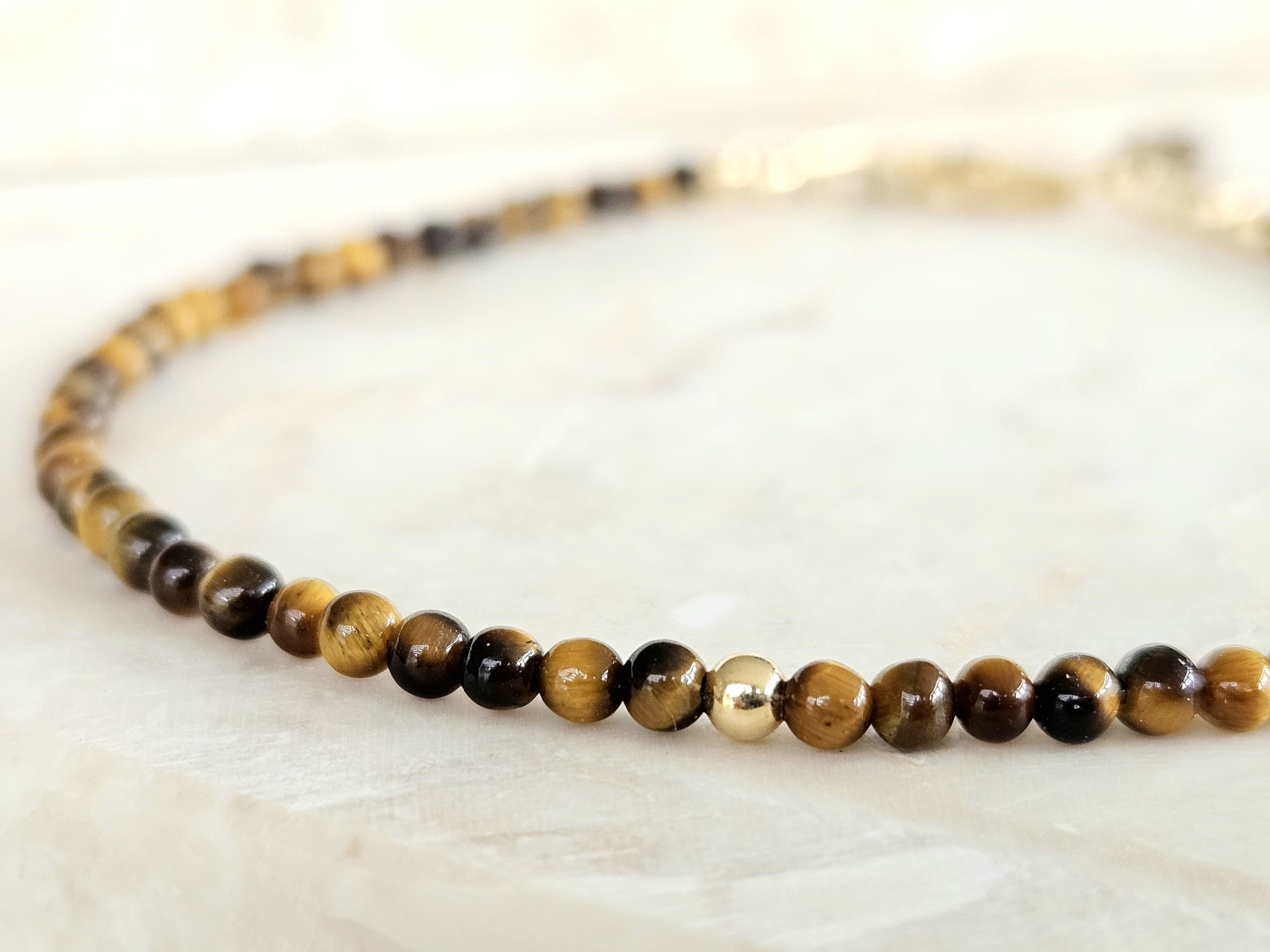 Fijn Tijgeroog  kralen armbandje     925 sterling zilver   -   14k goldfilled