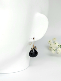 Zwarte Onyx en Toermalijnkwarts kralen oorbellen, leverbaar in 14k goldfilled & 925 sterling zilver