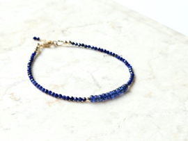 Lapis Lazuli  en Kyaniet kralenarmband, 14k goldfilled - 925 sterling zilver