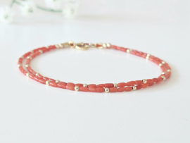 Italiaanse Koraal kralen ketting 14k goldfilled - 925 sterling zilver
