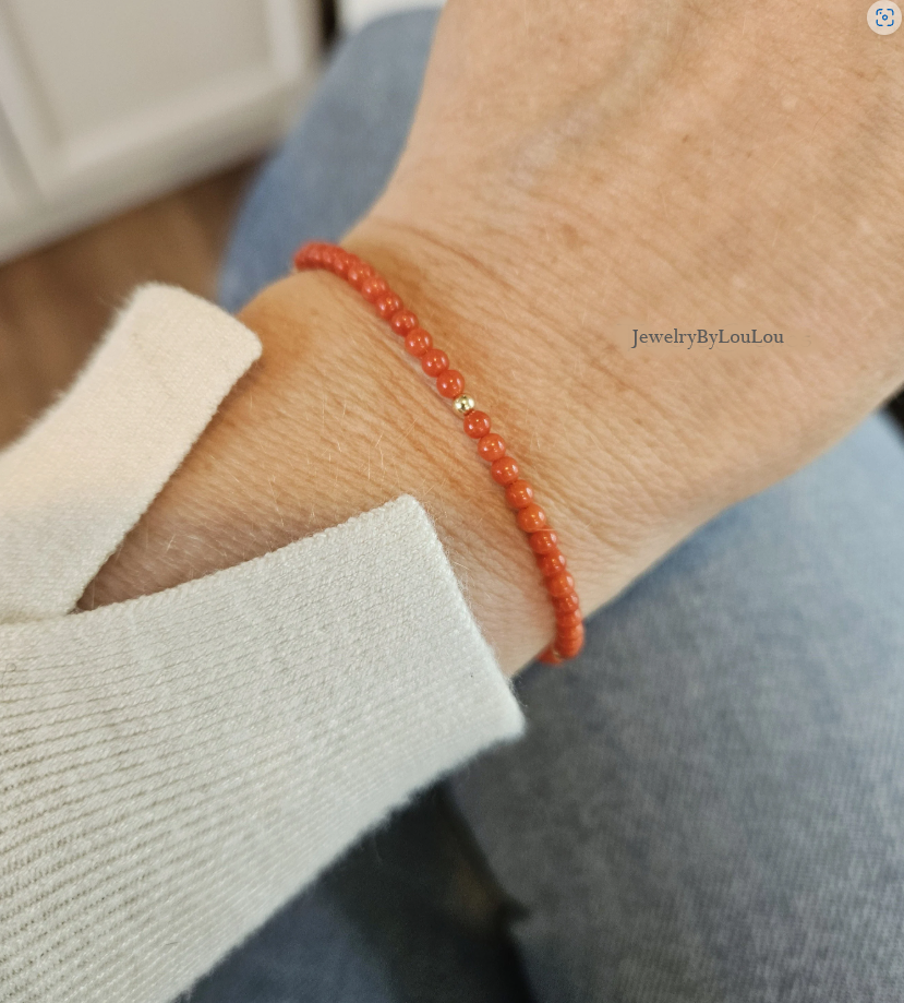 Italian coral beaded bracelet, 14k goldfilled & 925 sterling silver
