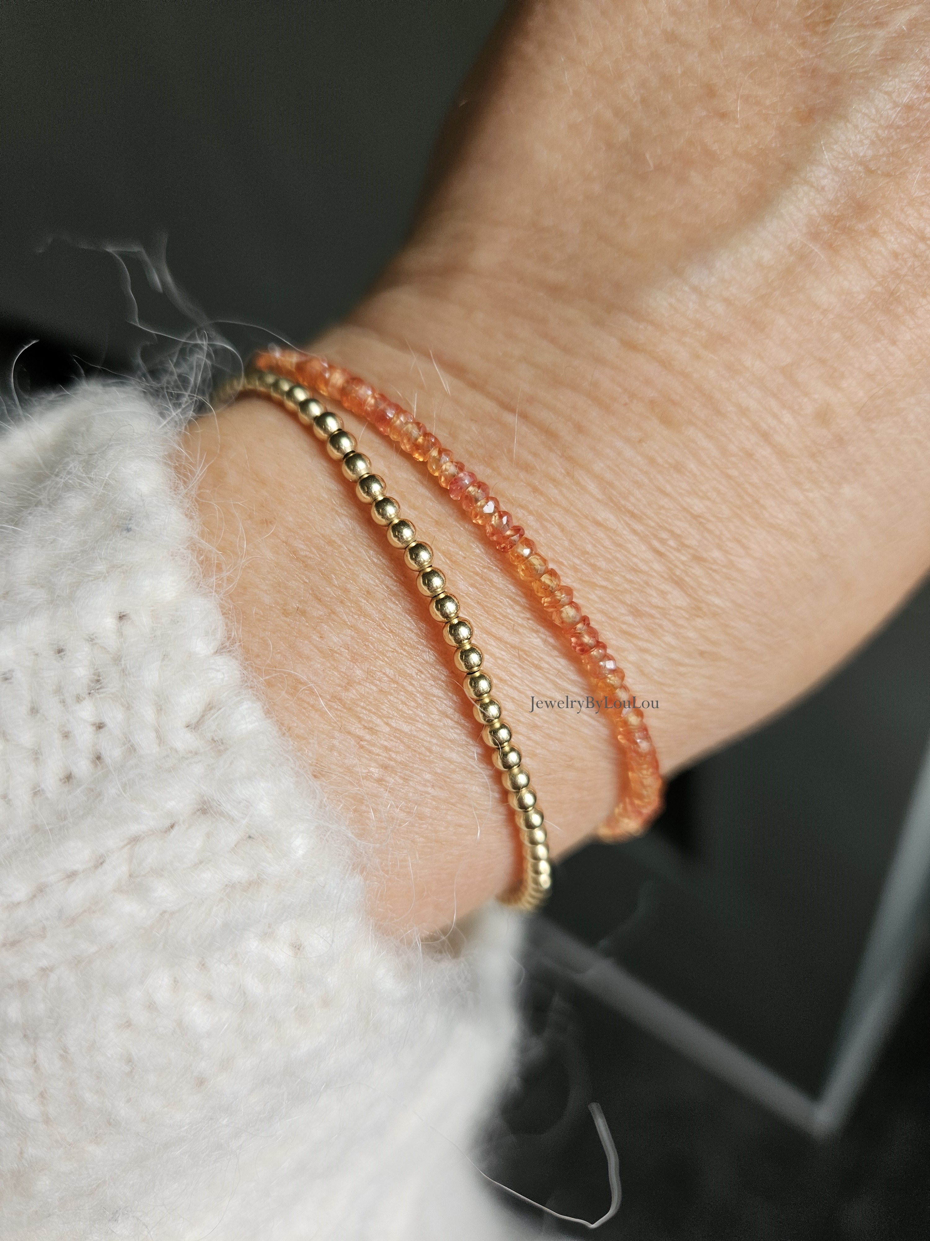 Oranje saffier kralen armband, leverbaar 14k goldfilled - 925 sterling zilver