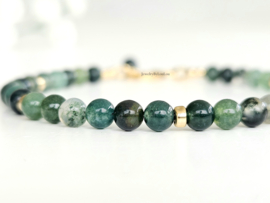 Groene Mos agaat kralen armband, 14k goldfilled - 925 sterling zilver