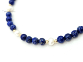 Lapis Lazuli en Zoetwaterparel kralen armband, 14k goldfilled & 925 sterling zilver