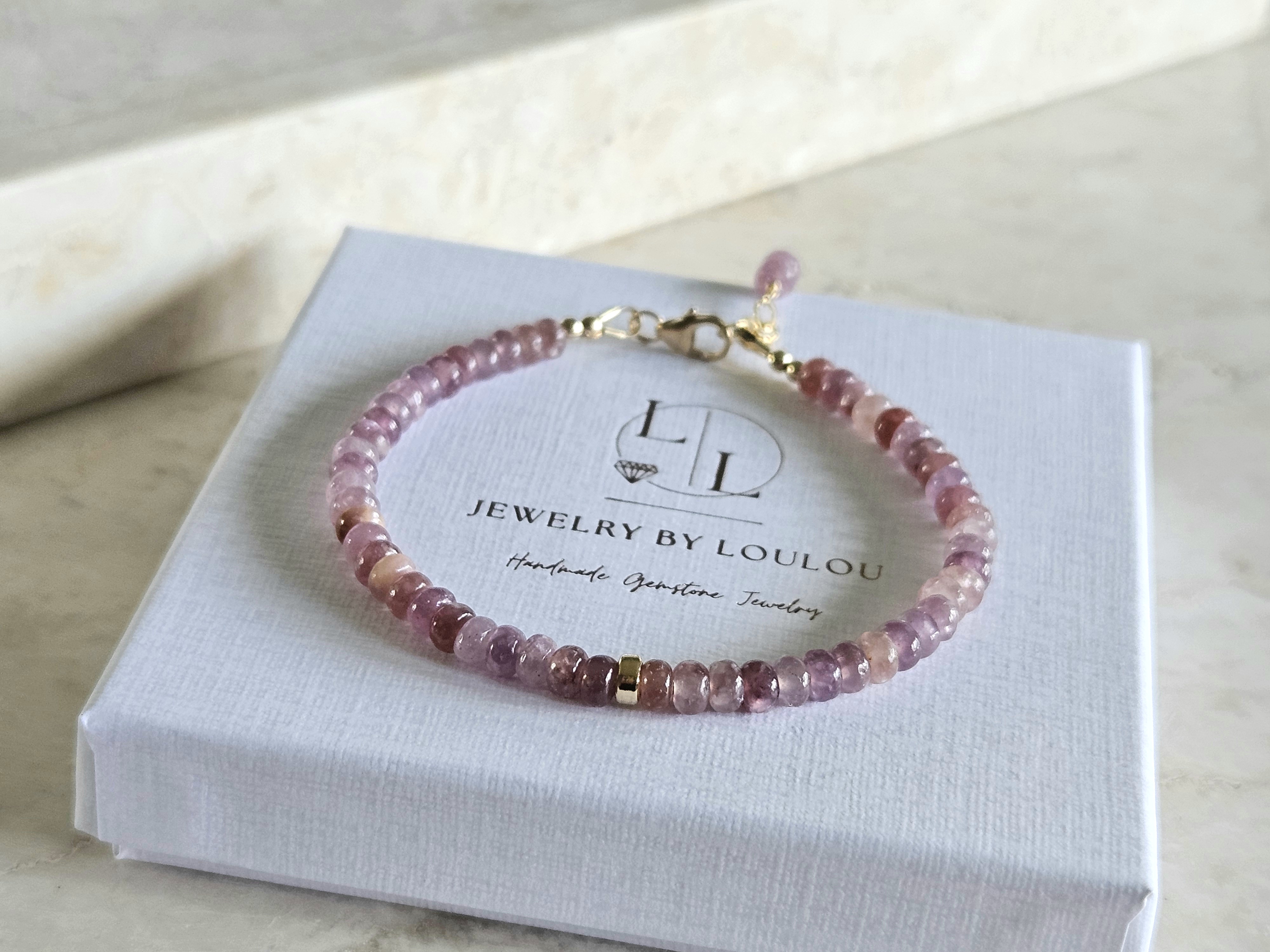 AAA Lepidoliet kralen armband, 14k goldfilled - 925 sterling zilver