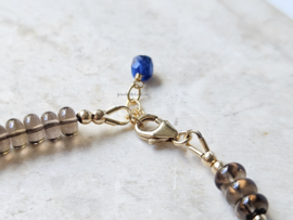 Rookkwarts, Kyaniet en  Granaat kralen armband, 14k goldfilled & 925 sterling zilver