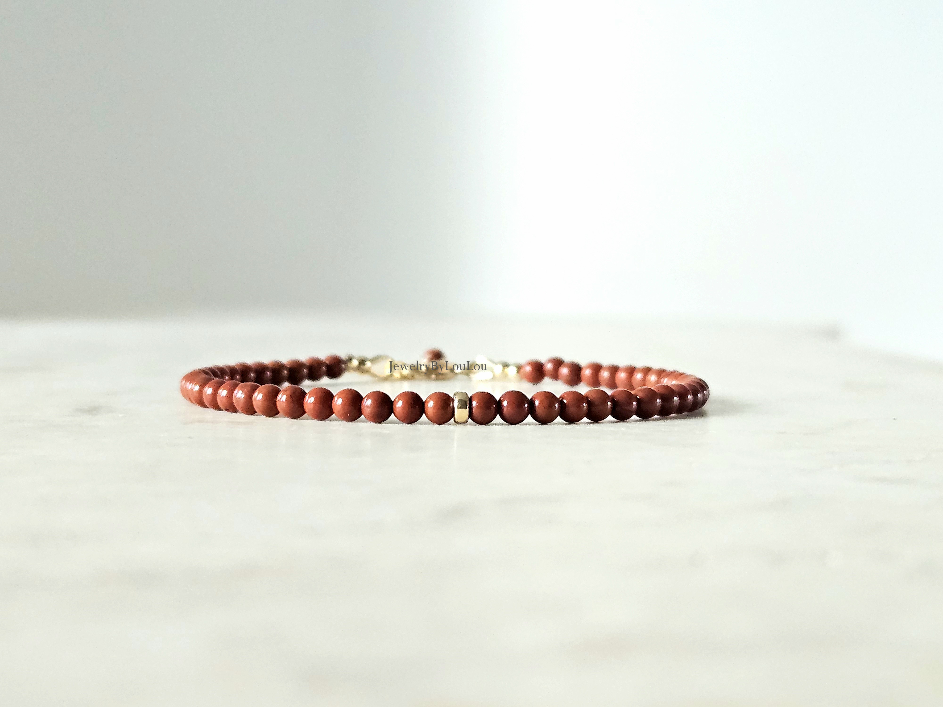 Red Jasper beaded bracelet, 14k goldfilled & 925 sterling silver