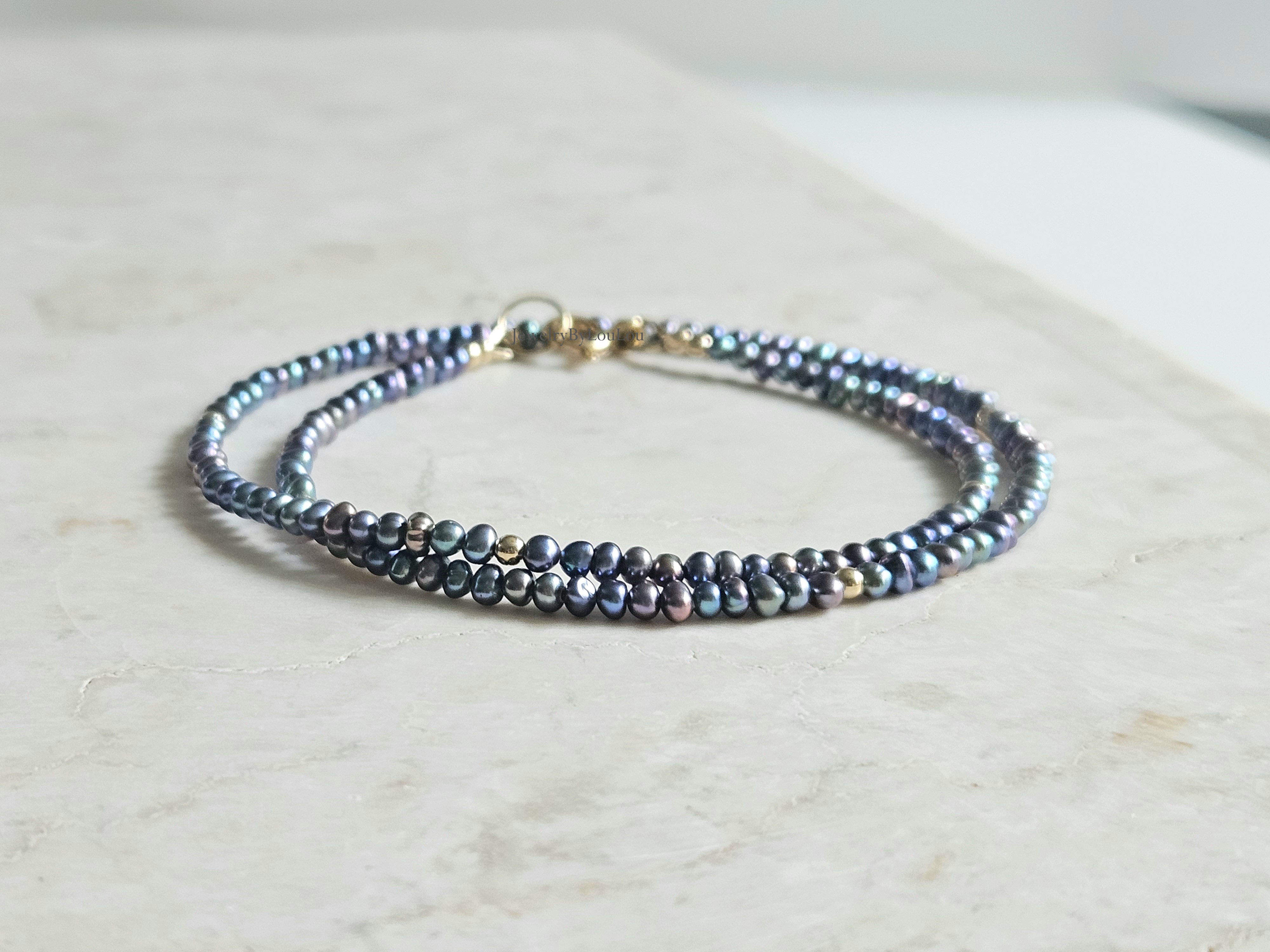 Peacock freshwaterpearl beaded necklace, 14k goldfilled - 925 sterling silver
