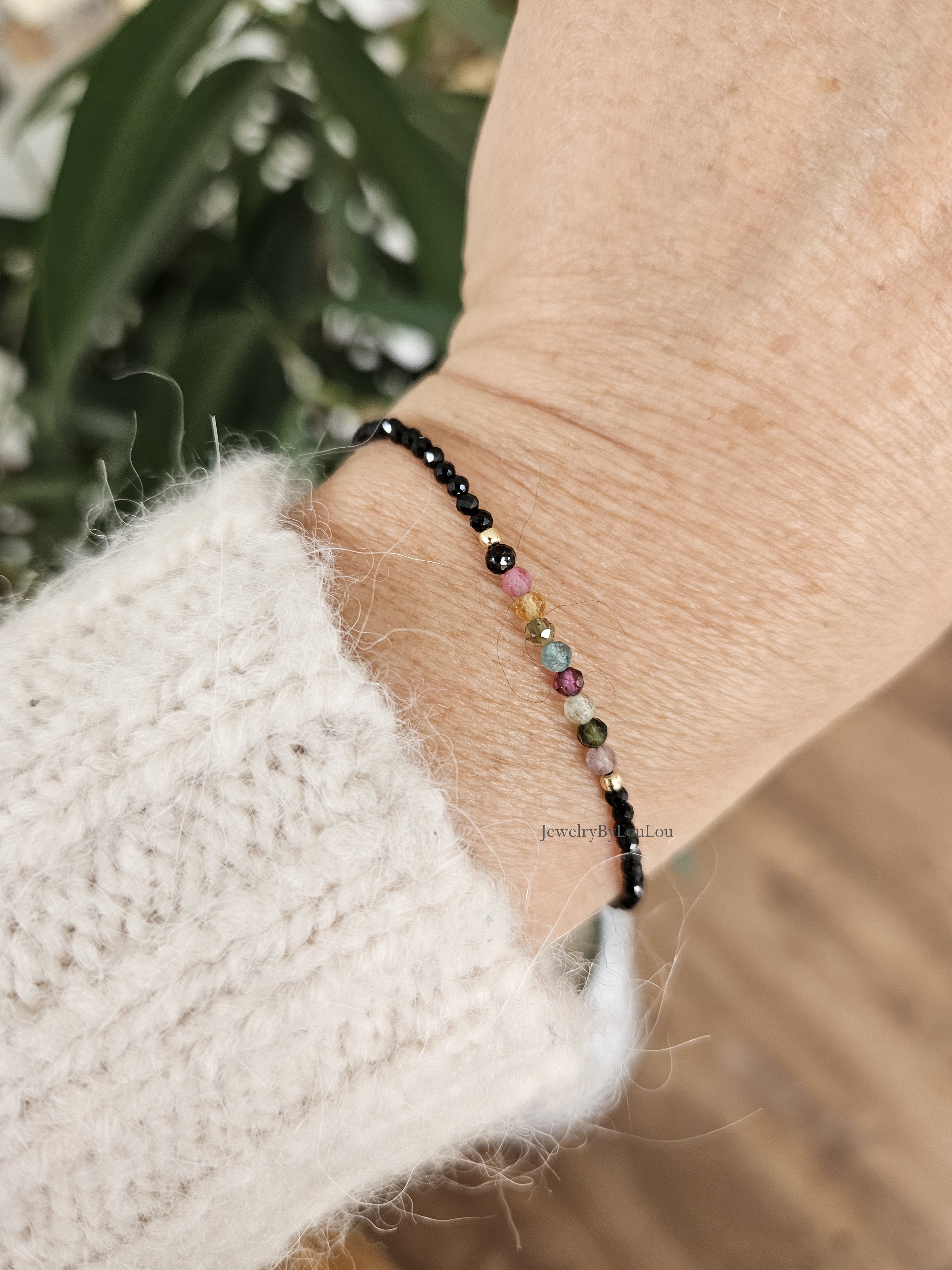 Zwarte toermalijn en multi toermalijn armband  14k goldfilled  - 925 sterling zilver