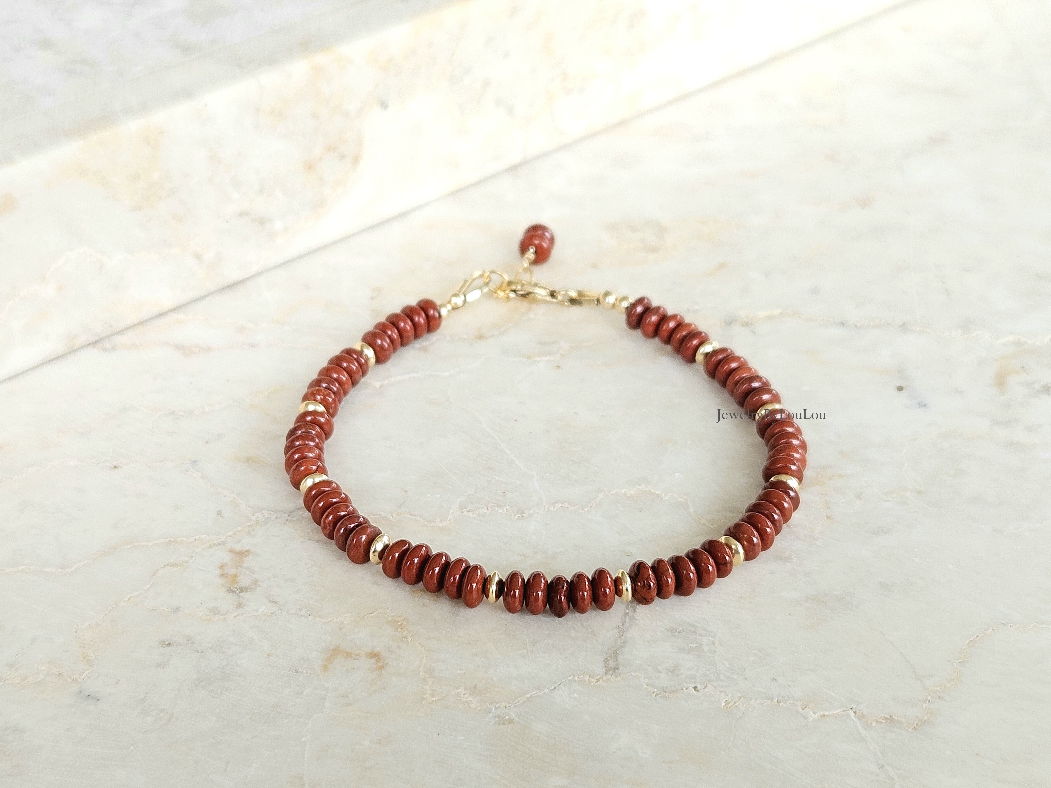 Rode Jaspis kralen armband, 14k goldfilled & 925 sterling zilver