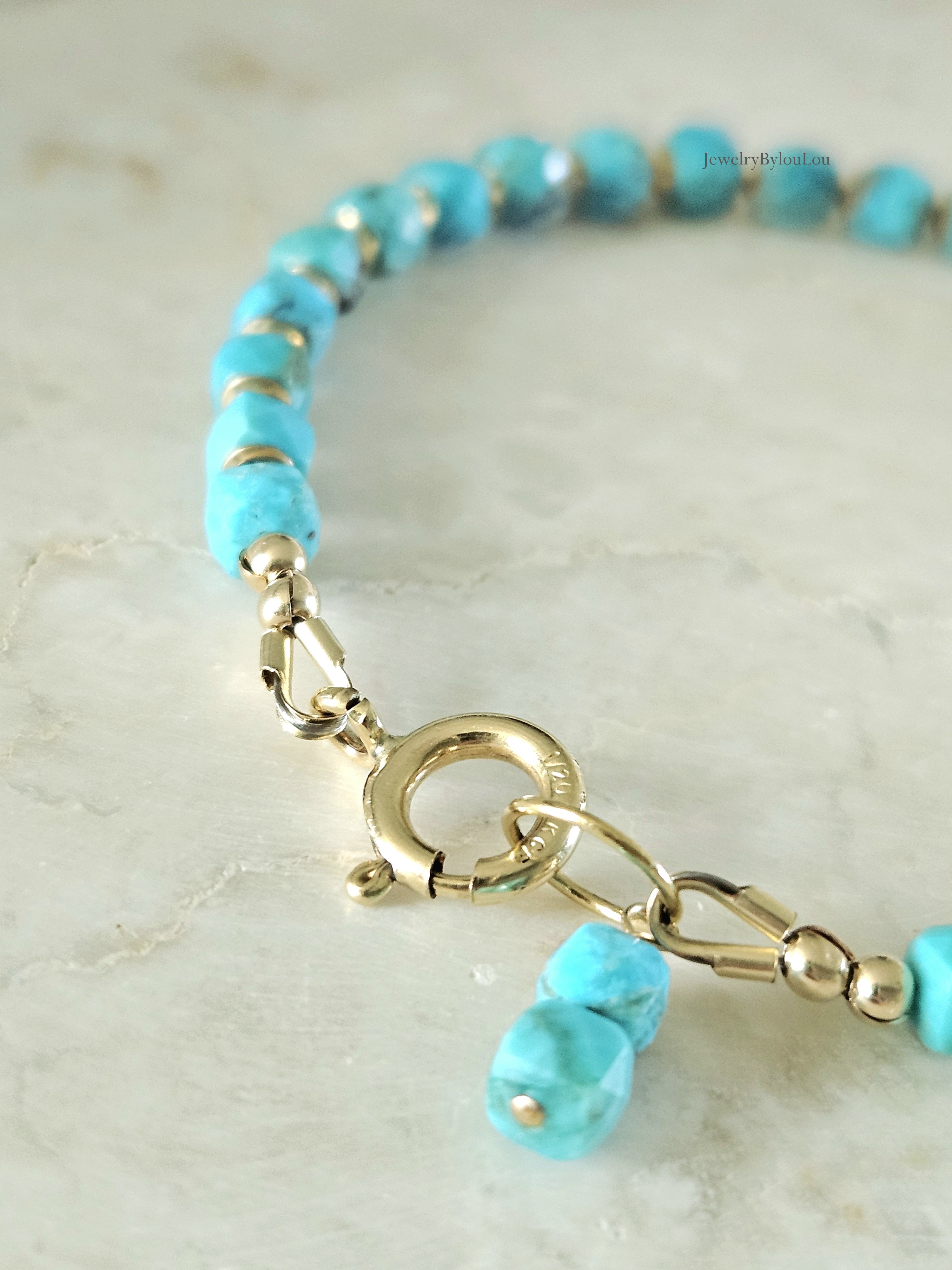 Natuurlijke Arizona Turquoise kralen armbandje, 14k goldfilled