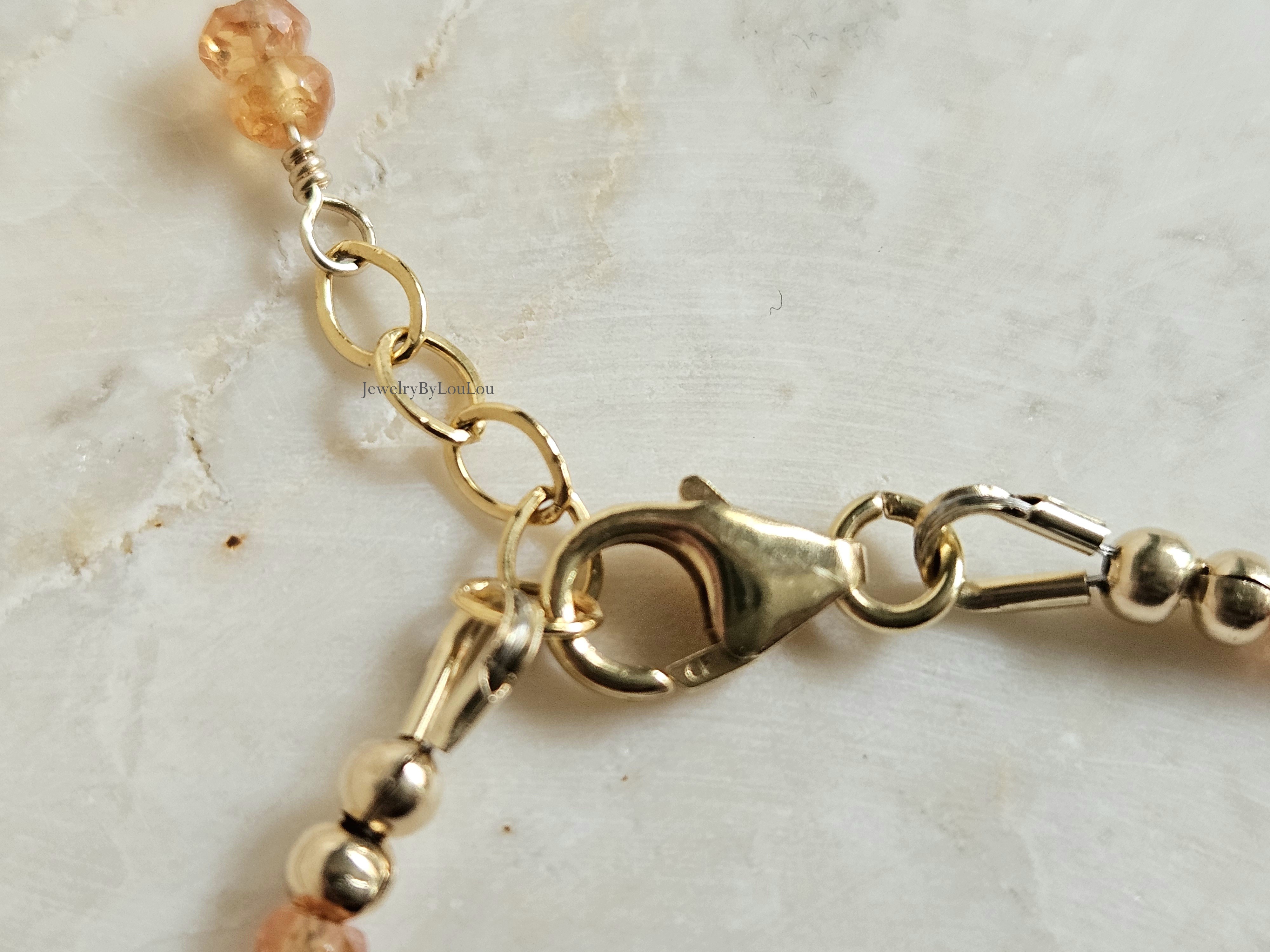 Oranje saffier kralen armband, leverbaar 14k goldfilled - 925 sterling zilver