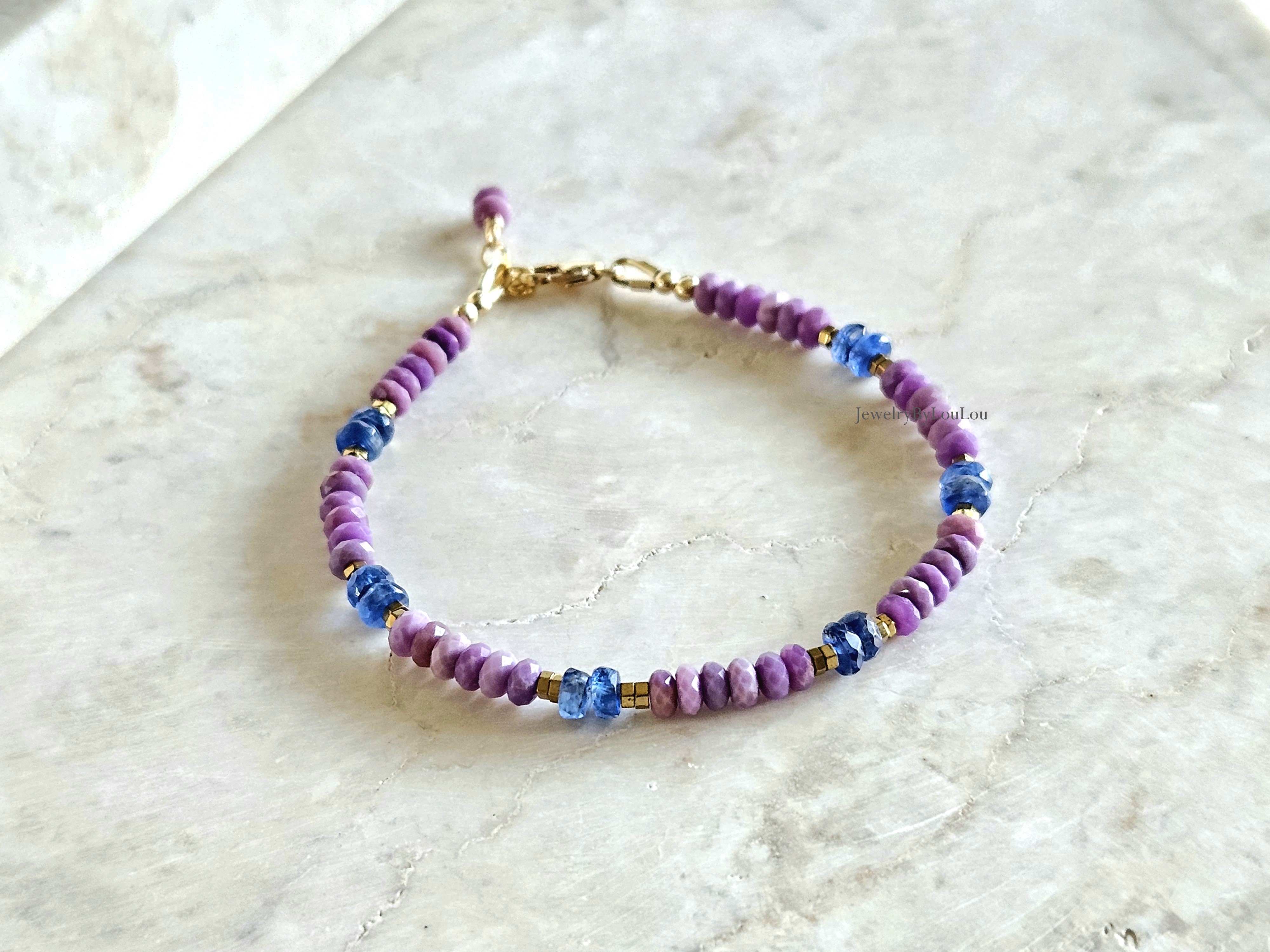 Fosfosideriet en Kyaniet kralen armband  925 sterling zilver   -   14k goldfilled