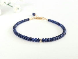 Blauwe Saffier kralen armband, leverbaar 14k goldfilled - 925 sterling zilver