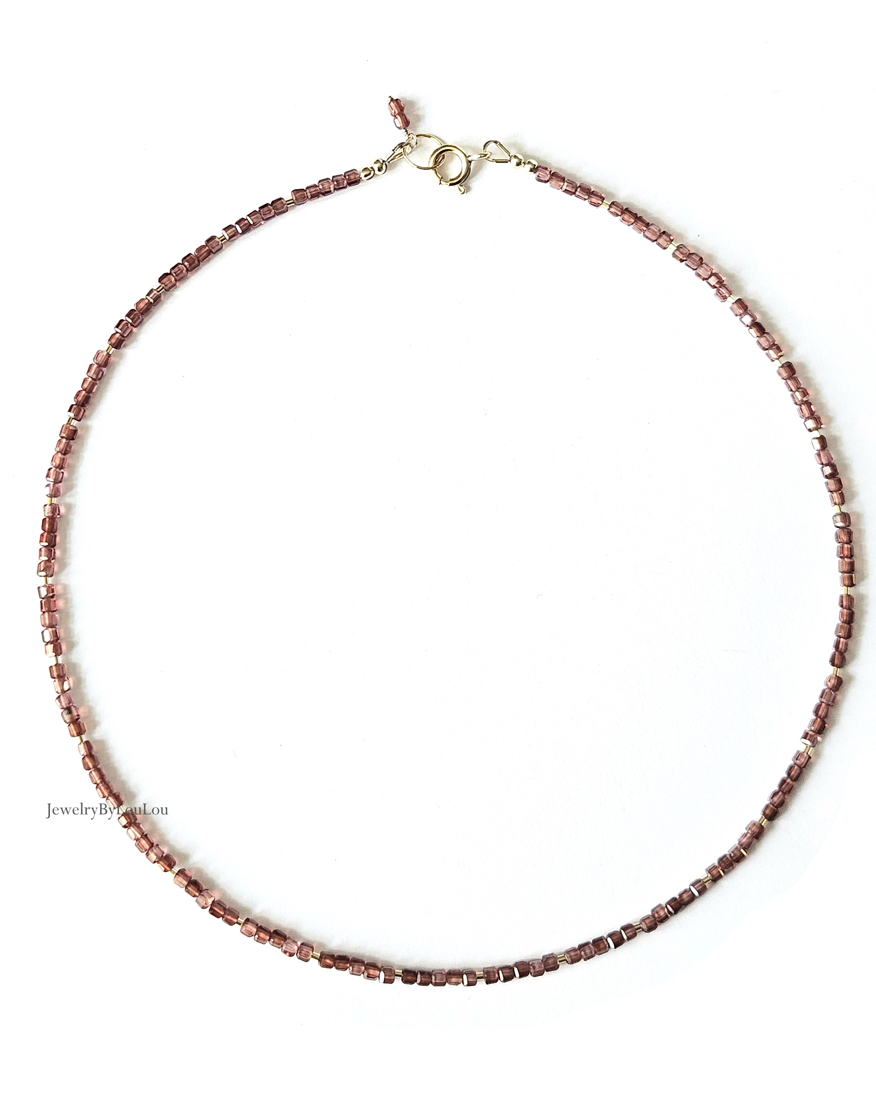 AAA Malaya Granaat kralen ketting choker, 14k goldfilled - 925 sterling zilver