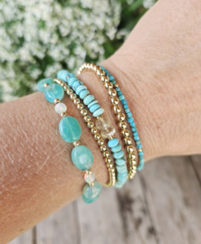 Turquoise en Morganiet kralen armband, 14k goldfilled & 925 sterling zilver