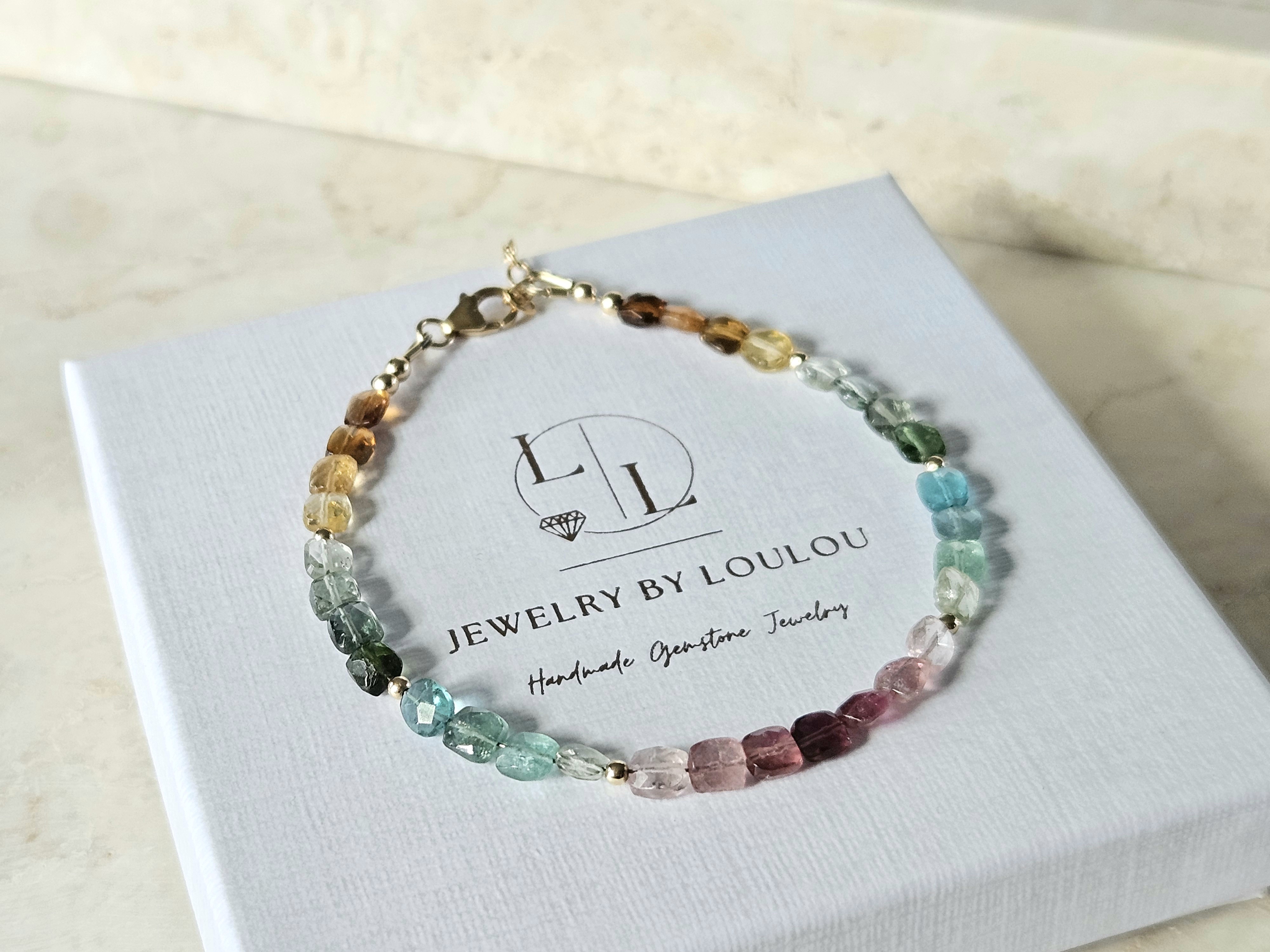 Multi Tourmaline beaded bracelet, 14k goldfilled - 925 sterling silver