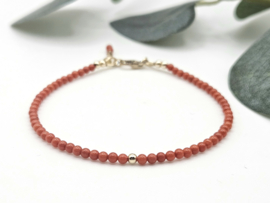 Italian Coral beaded Bracelet, 14k goldfilled - 925 sterling silver