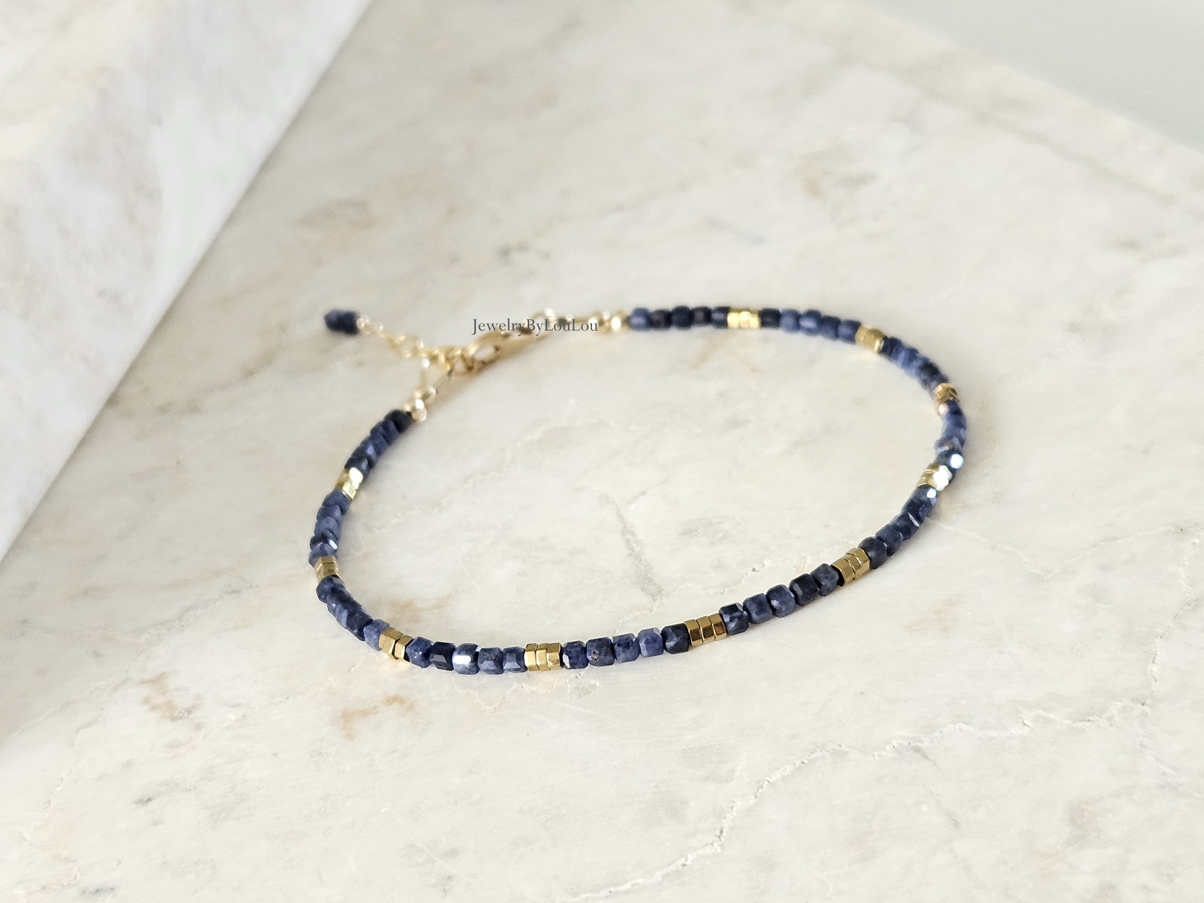Blauwe saffier kralen armband, leverbaar 14k goldfilled - 925 sterling zilver