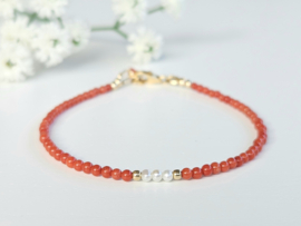 Italian Coral & Rice Freshwater Pearl beaded Bracelet, 14k Goldfilled & 925 Sterling Silver