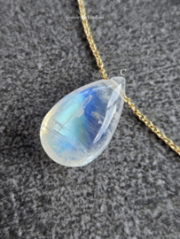 Fijn kettinkje met maansteen druppel, 14k goldfilled & 925 sterling zilver