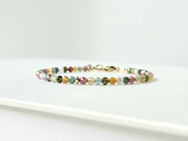 Multi Toermalijn kralen armband, 14k goldfilled & 925 sterling zilver