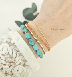 Carneool en Turquoise edelstenen kralen armband, leverbaar 14k goldfilled - 925 sterling zilver