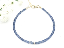 Licht blauwe Birma Saffier kralen armband, 14k goldfilled - 925 sterling zilver