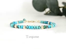 Turquoise kralen armbandje, 14k goldfilled - 925 sterling zilver