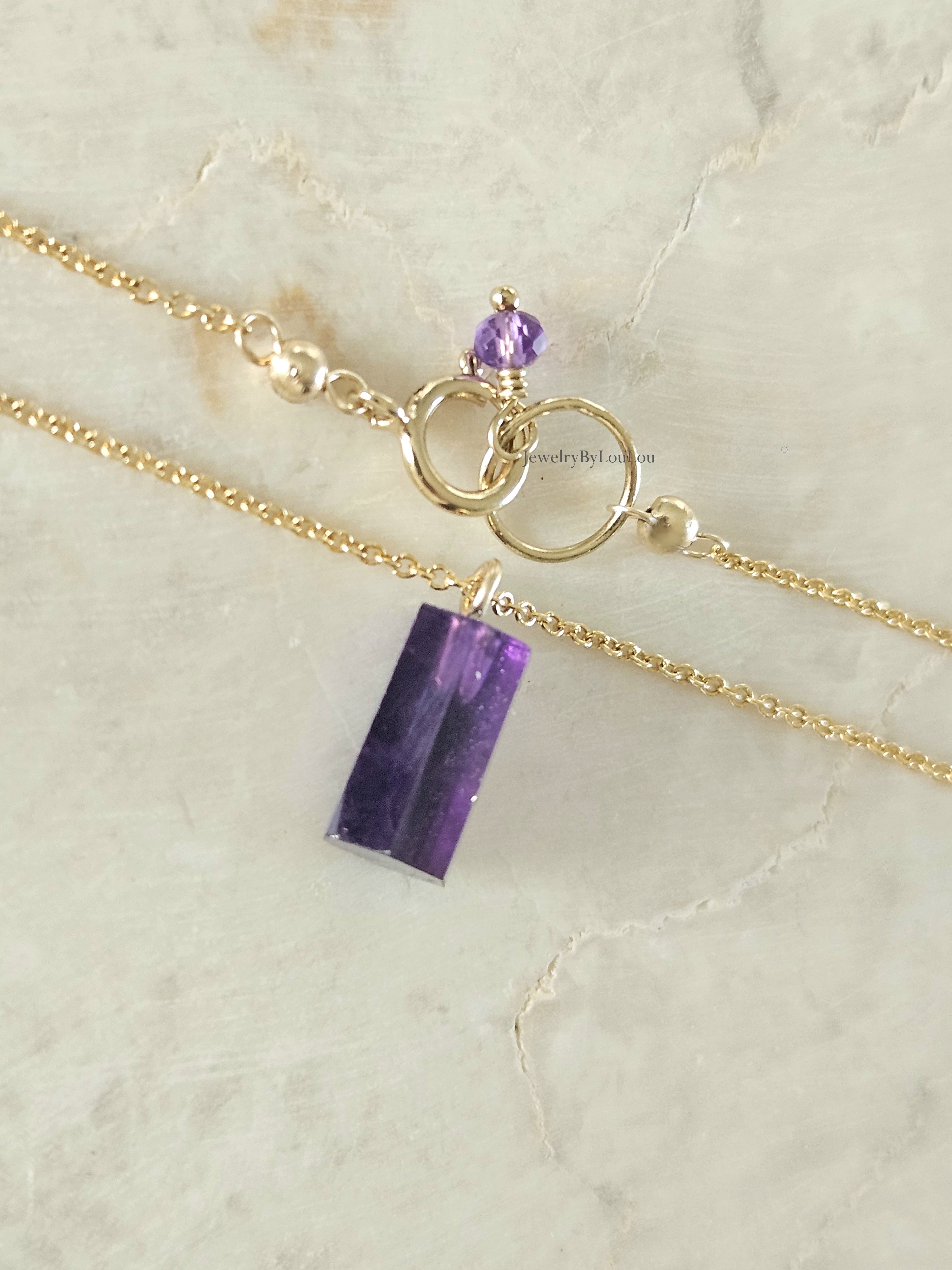 Fijn kettinkje met Amethist hanger - 14k goldfilled - 925 sterling zilver