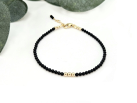 Zwart Onyx edelstenen kralen armband, leverbaar  in 14k goldfilled & 925 sterling zilver