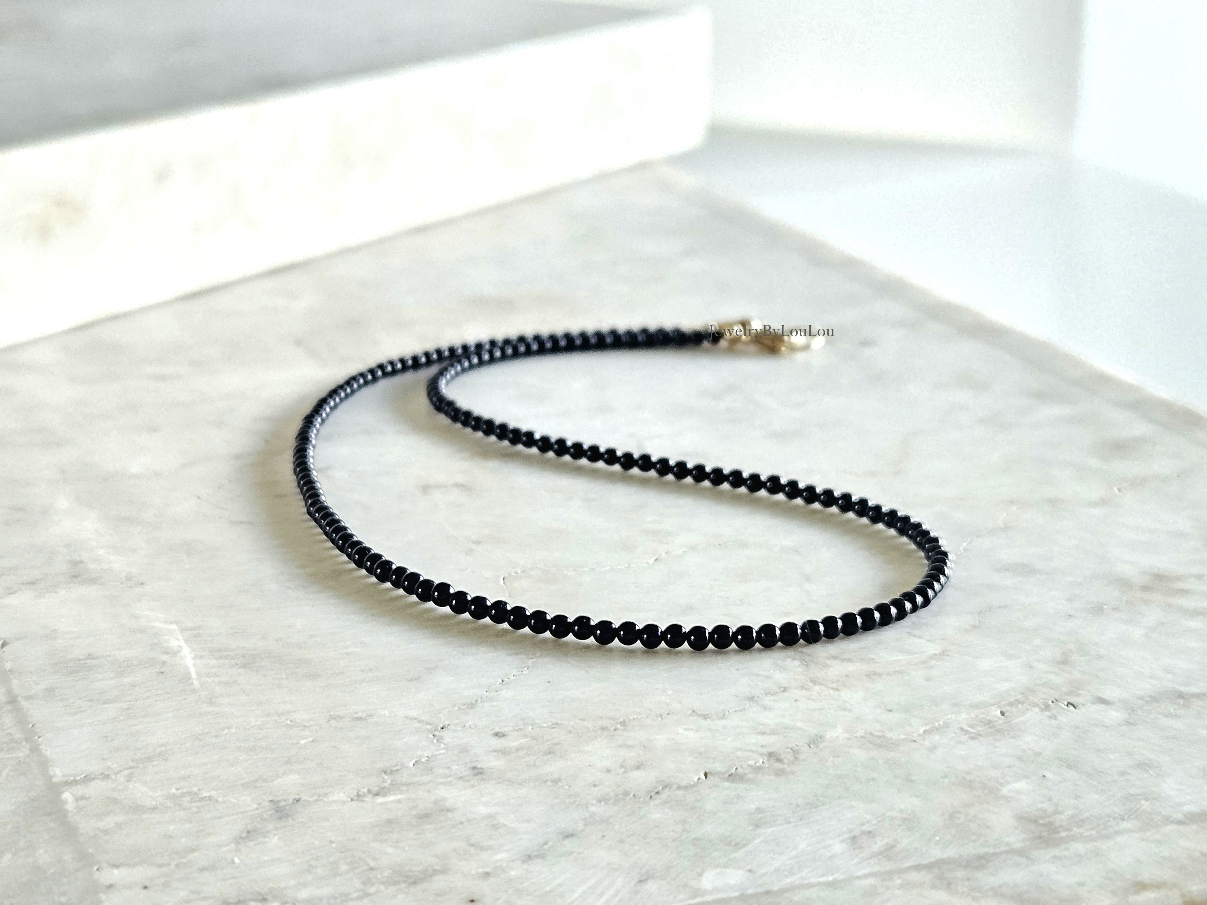Zwarte onyx kralen ketting, leverbaar 14k goldfilled - 925 sterling zilver