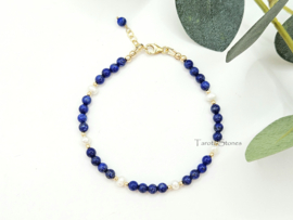 Lapis Lazuli en Zoetwaterparel kralen armband, 14k goldfilled & 925 sterling zilver