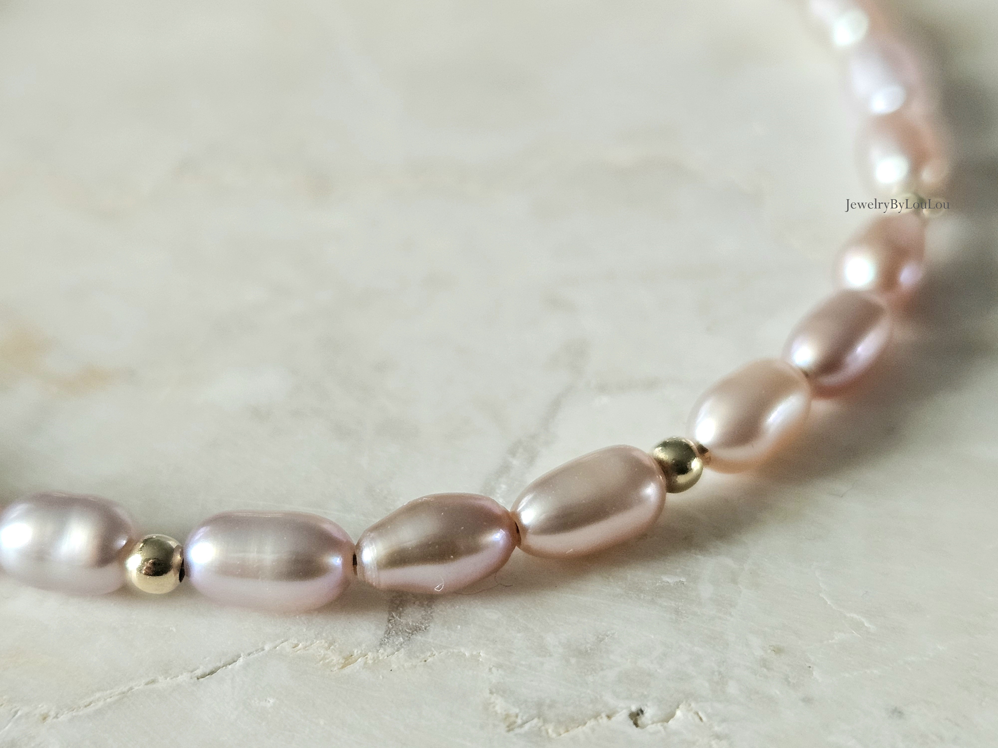 Zacht roze zoetwaterparel kralen armband ,  925 sterling zilver - 14k goldfilled