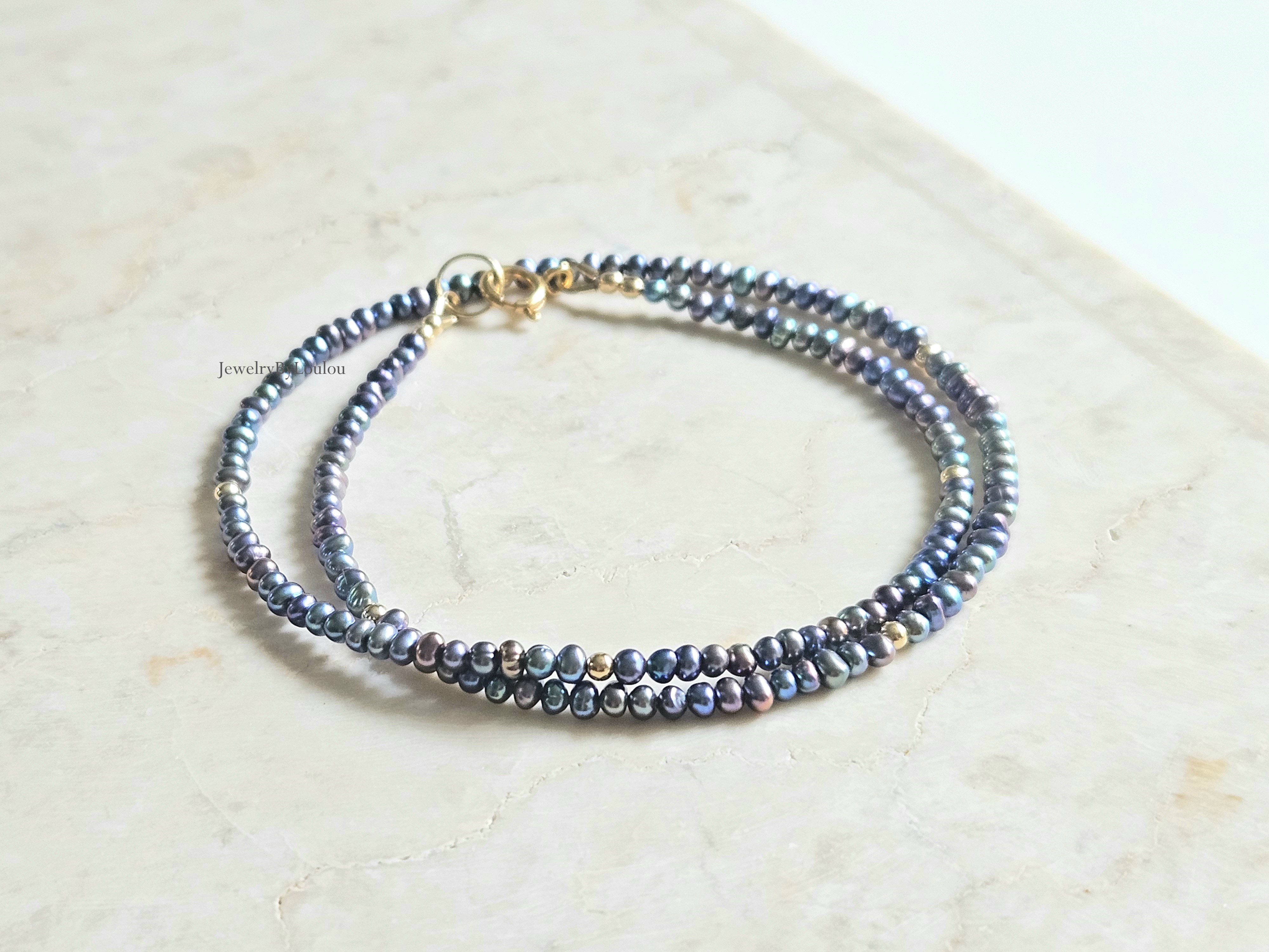 Peacock freshwaterpearl beaded necklace, 14k goldfilled - 925 sterling silver