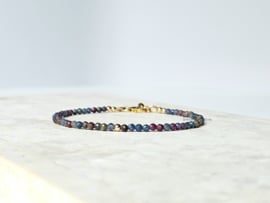 Robijn-Fuchsiet in Kyaniet kralen armband  14k goldfilled - 925 sterling zilver