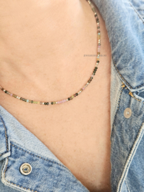 Multi toermalijn kralen ketting, 14k goldfilled - 925 sterling zilver