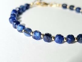 Kyaniet kralenarmband,  14k goldfilled - 925 sterling zilver