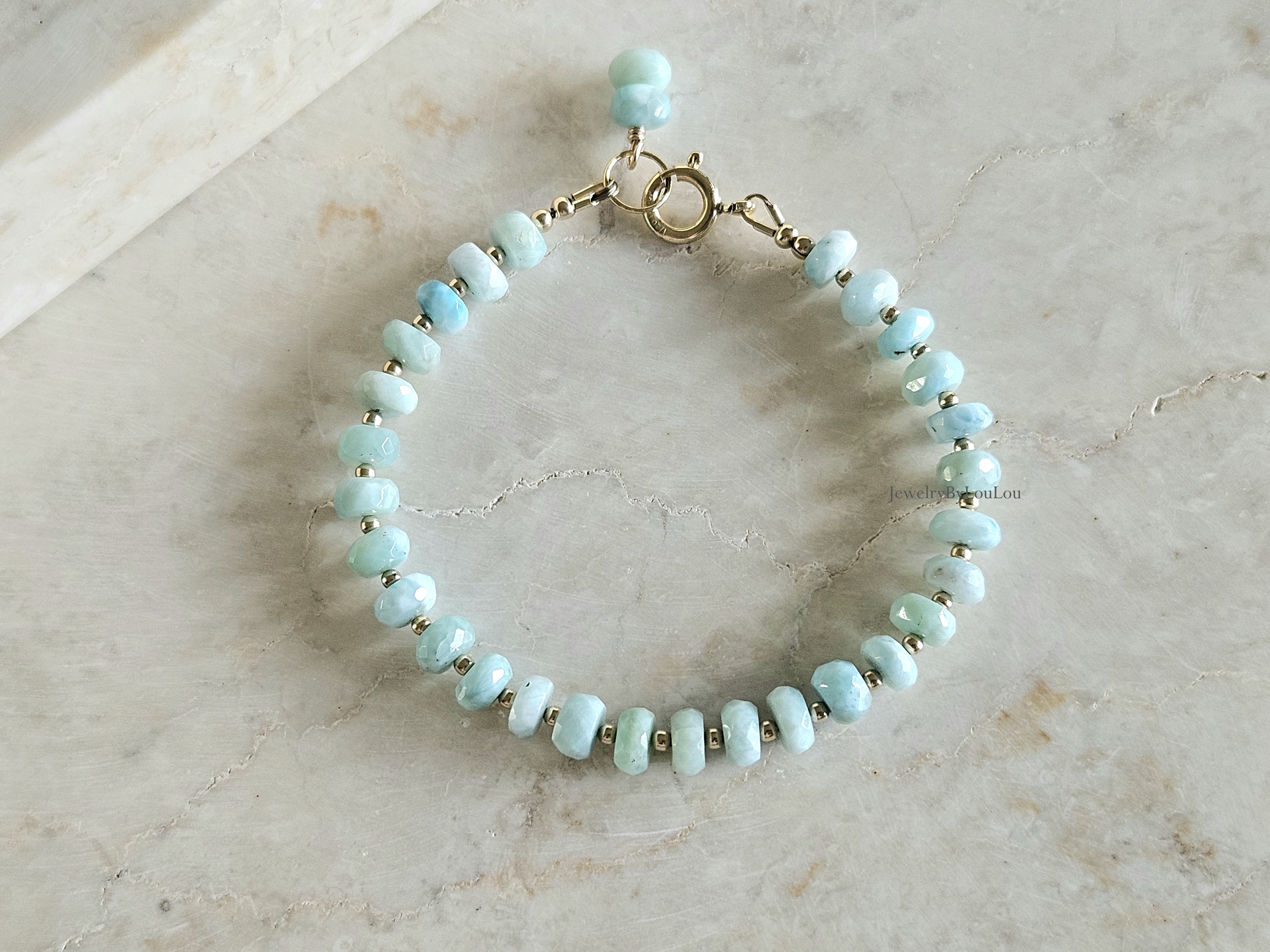 Larimar kralen armband  14k goldfilled & 925 sterling zilver