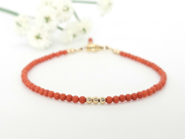 Italiaanse Koraal kralen armband 2mm, 14k goldfilled - 925 sterling zilver