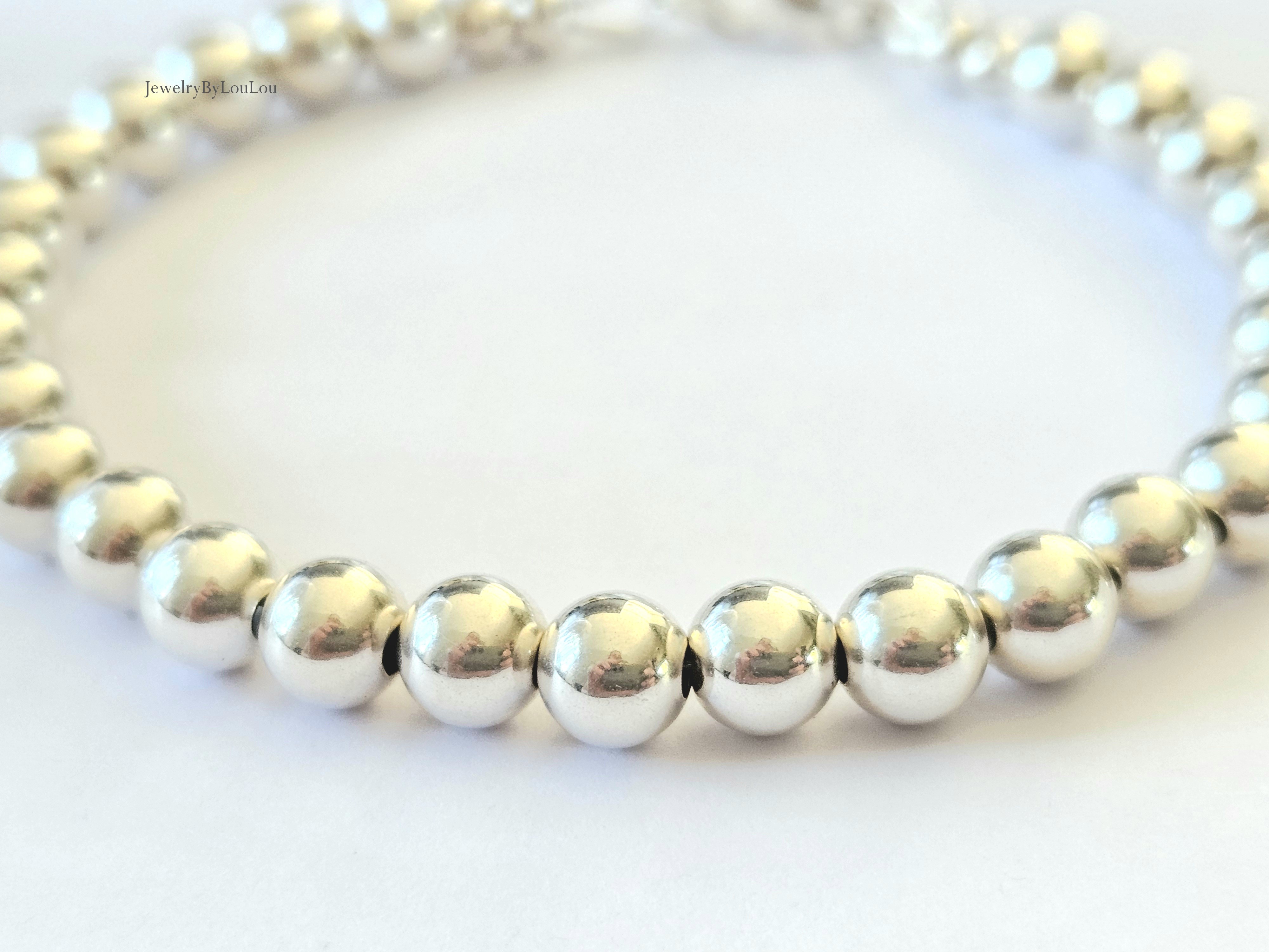 925 sterling zilver kralen armband 6mm, leverbaar met sluiting - elastiek