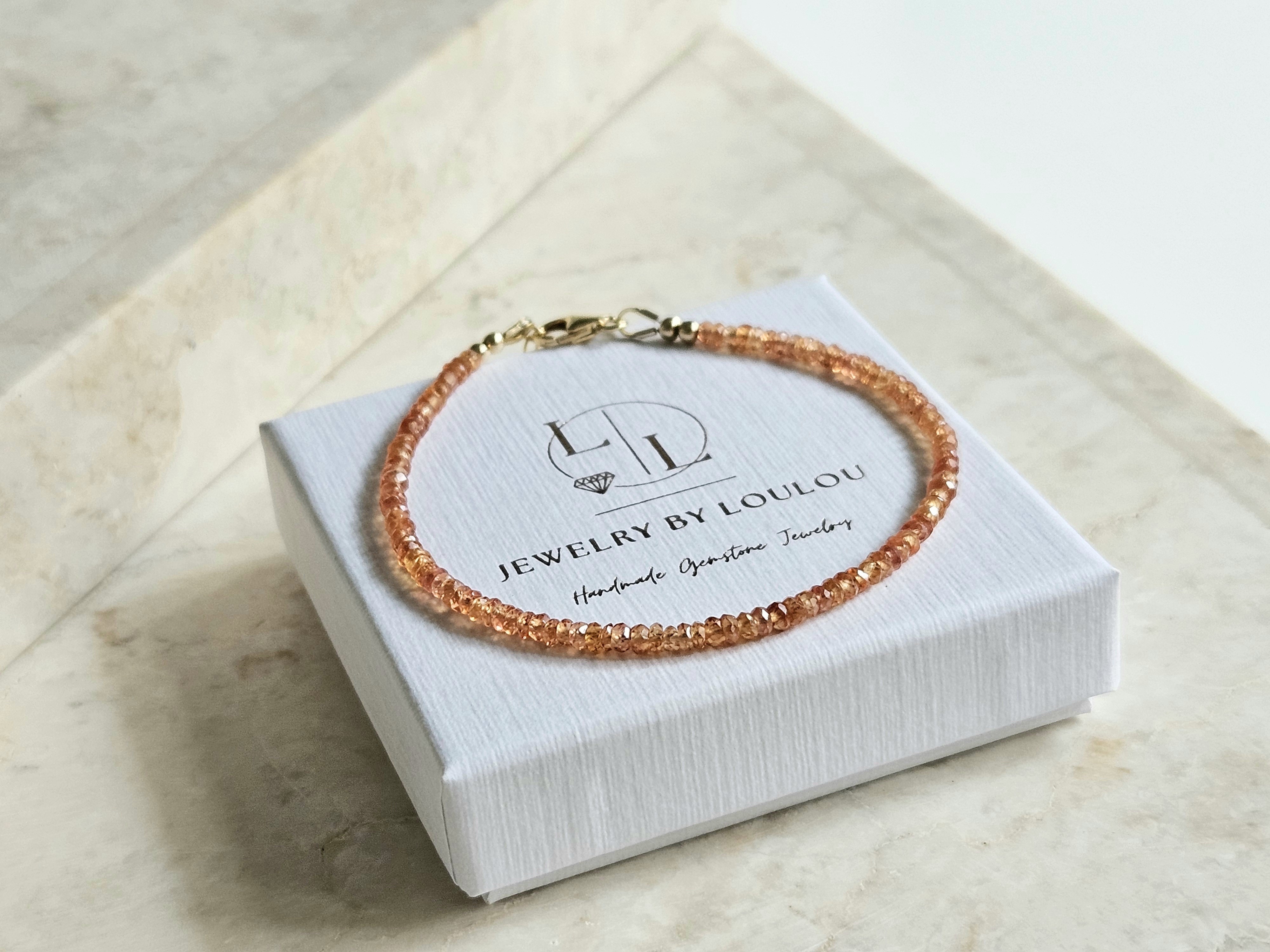 Oranje saffier kralen armband, leverbaar 14k goldfilled - 925 sterling zilver