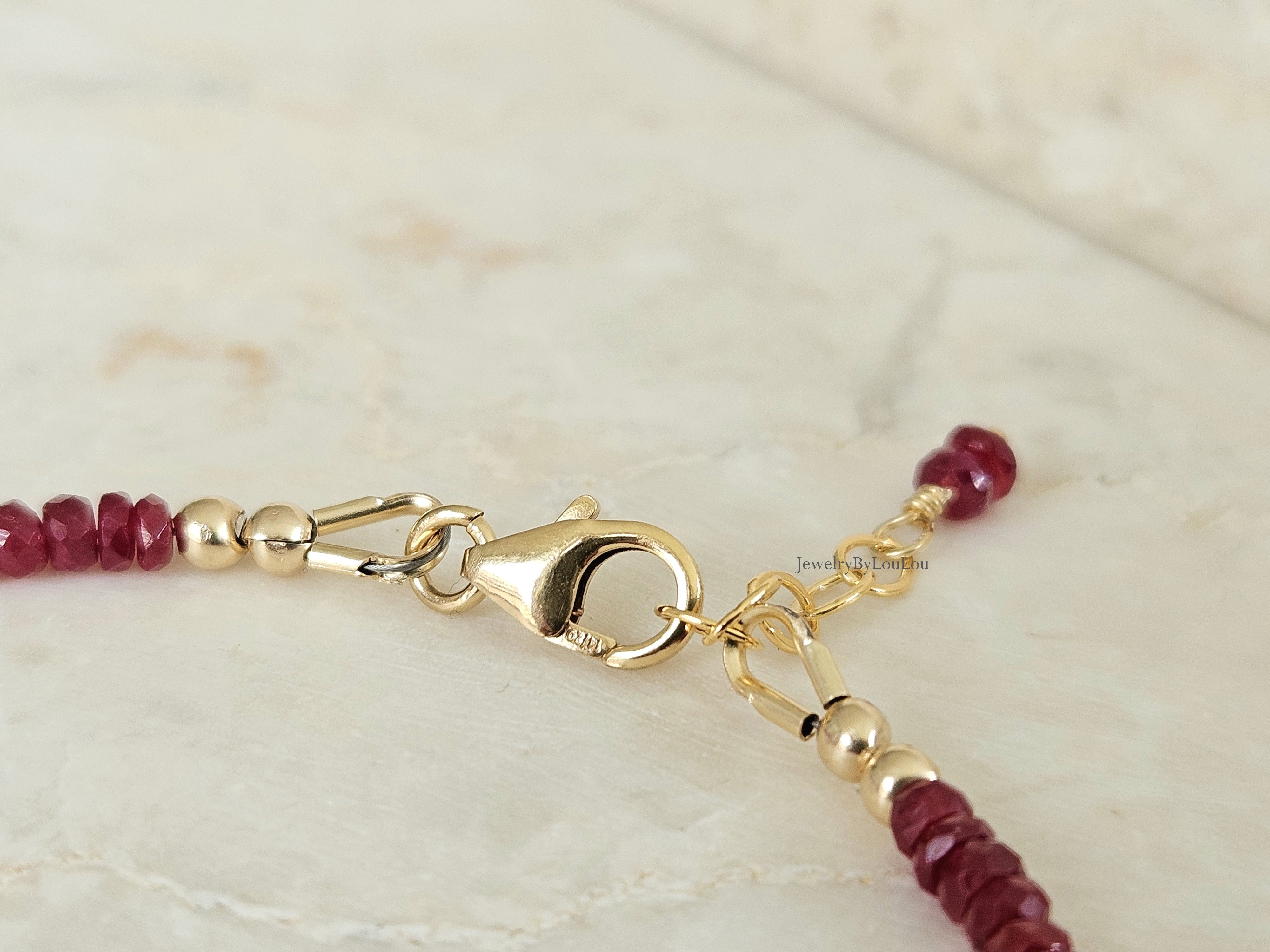 AAA Longido Robijn edelstenen kralen armband, 14k goldfilled & 925 sterling zilver